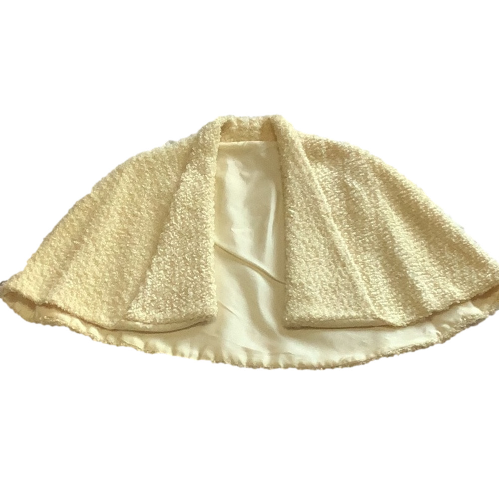 VINTAGE 1950s Cream‎ Bouclé Sateen Lined Cape Old Money Glam One Size - Picture 2 of 14